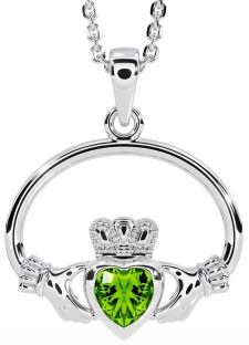 Peridot White Gold Claddagh Necklace