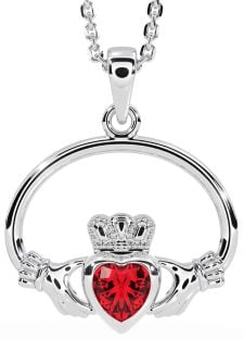 Ruby White Gold Claddagh Necklace