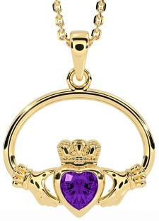 Amethyst Gold Claddagh Necklace