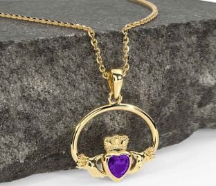 Amethyst Gold Claddagh Necklace