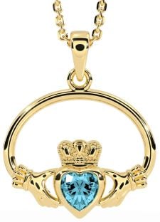 Aquamarine Gold Claddagh Necklace