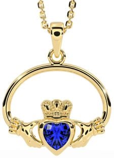 Sapphire Gold Claddagh Necklace