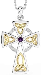 Diamond Alexandrite Gold Silver Celtic Cross Necklace