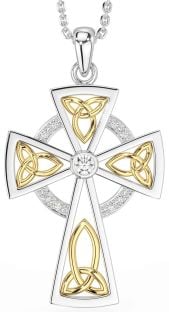 Diamond Gold Silver Celtic Cross Necklace