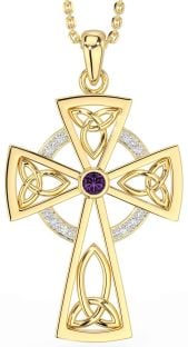 Diamond Alexandrite Gold Silver Celtic Cross Necklace