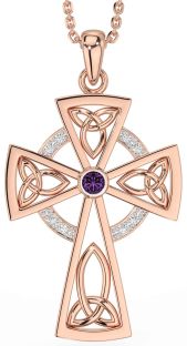 Diamond Alexandrite Rose Gold Celtic Cross Necklace