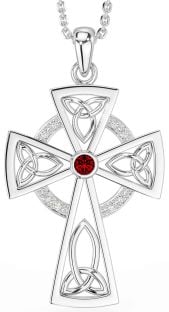 Diamond Garnet Silver Celtic Cross Necklace