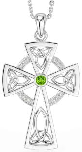 Diamond Peridot Silver Celtic Cross Necklace