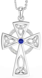 Diamond Sapphire Silver Celtic Cross Necklace