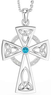 Diamond Topaz Silver Celtic Cross Necklace