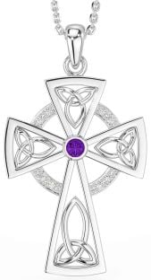 Diamond Amethyst White Gold Celtic Cross Necklace