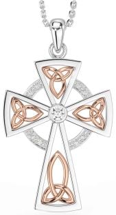 Diamond White Rose Gold Celtic Cross Necklace