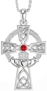 Diamond Ruby White Gold Claddagh Celtic Cross Necklace