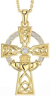 Diamond Gold Claddagh Celtic Cross Necklace