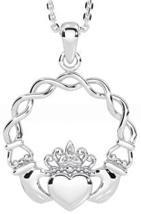 White Gold Celtic Claddagh Necklace