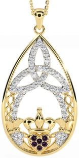 Diamond Alexandrite Gold Claddagh Celtic Trinity Knot Necklace