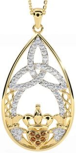 Diamant Citrien Goud Claddagh Keltisch Drie-eenheid Knoop Halsketting