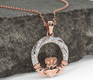Diamond Rose Gold Claddagh Necklace