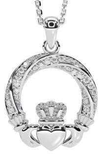 Diamond Silver Claddagh Necklace