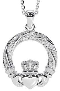 Diamond White Gold Claddagh Necklace