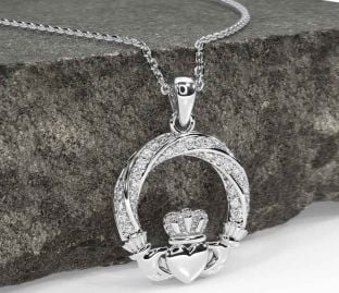 Diamond White Gold Claddagh Necklace