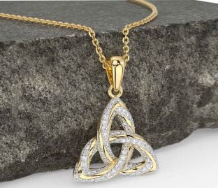 Diamond Gold Silver Celtic Trinity Knot Necklace