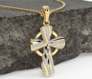 Diamond Gold Silver Celtic Cross Necklace
