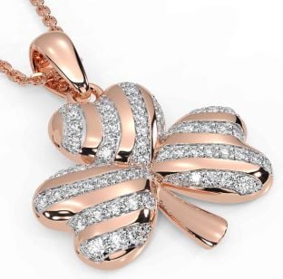 Diamond Rose Gold Silver Shamrock Necklace