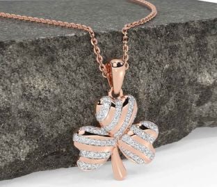 Diamond Rose Gold Silver Shamrock Necklace
