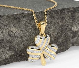 Diamond Gold Silver Shamrock Necklace