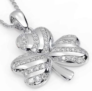 Diamond Silver Shamrock Necklace