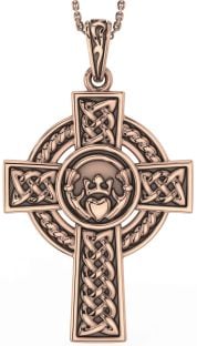 Rose Gold Silver Black Rhodium Celtic Cross Claddagh Necklace