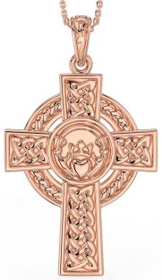 Rose Gold Silver Celtic Cross Claddagh Necklace