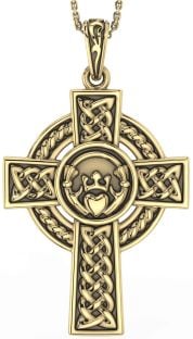 Gold Silver Black Rhodium Celtic Cross Claddagh Necklace