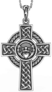 White Gold Black Rhodium Celtic Cross Claddagh Necklace