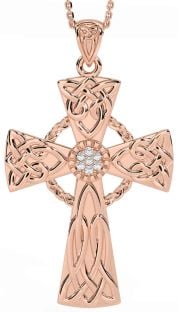 Large Diamond Rose Gold Silver Celtic Cross Necklace