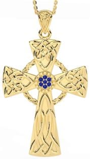 Large Sapphire Gold Silver Celtic Cross Necklace