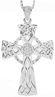 Large Diamond White Gold Celtic Cross Necklace