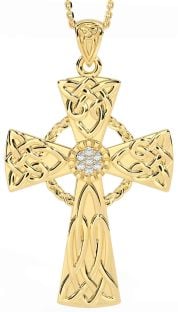 Large Diamond Gold Celtic Cross Necklace