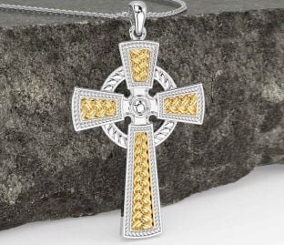Large Gold Silver Celtic Cross Necklace