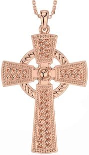 Large Rose Gold Silver Celtic Cross Necklace