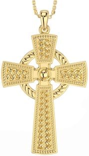 Large Gold Silver Celtic Cross Necklace