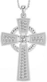 Large White Gold Celtic Cross Necklace