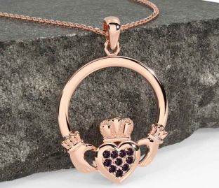 Alexandrite Rose Gold Silver Claddagh Necklace