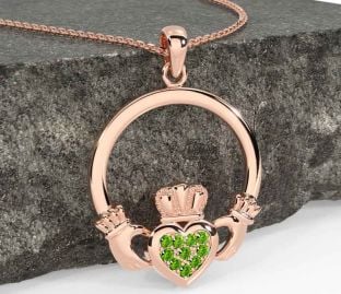Peridot Rose Gold Silver Claddagh Necklace