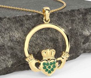 Emerald Gold Silver Claddagh Necklace