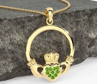 Peridot Gold Silver Claddagh Necklace