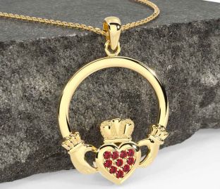 Ruby Gold Silver Claddagh Necklace