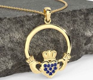 Sapphire Gold Silver Claddagh Necklace