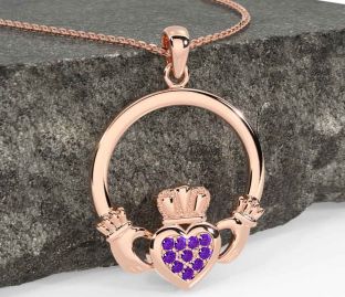 Amethyst Rose Gold Claddagh Necklace